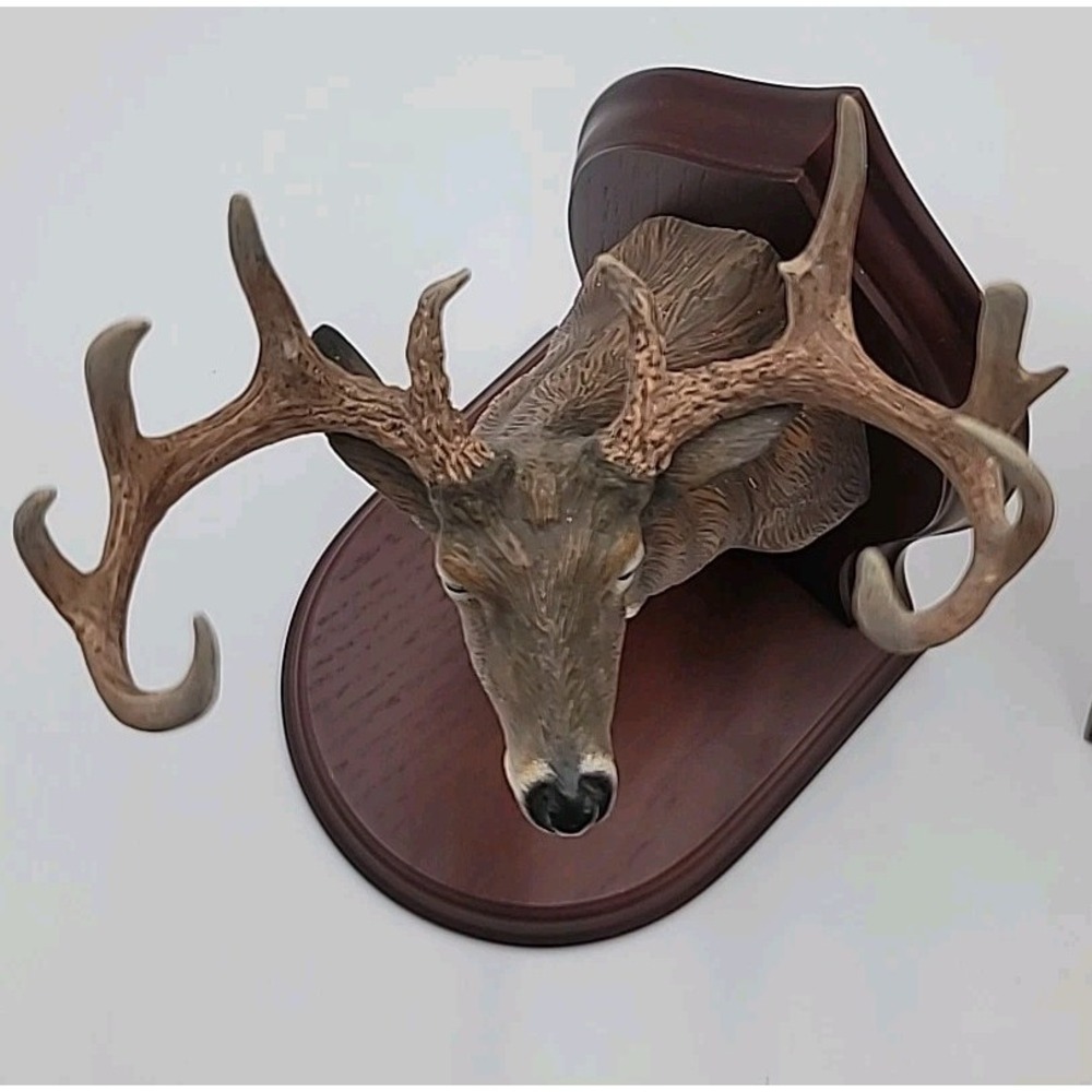 Danbury Mint Stag Deer Head Mount Buck Bookends Dennis Jones RARE - Picture 7 of 7